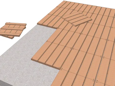 Die Verlegung mit niedriger Aufbauhöhe auf einer Bodenplattte