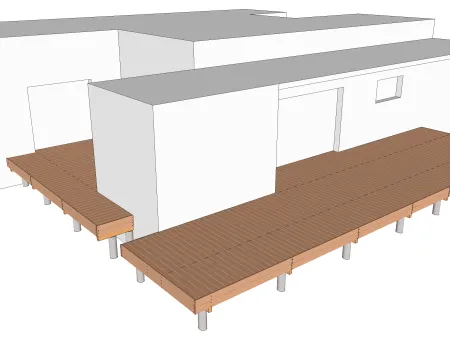 Holzterrasse in zwei Blöcken auf Unterzugbalken