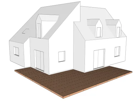 Rechteckige Holzterrasse auf verstellbaren Sockel