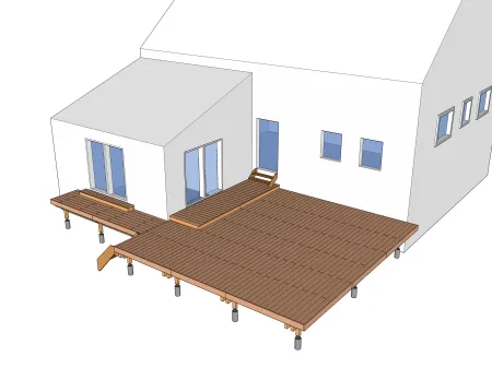 Holzterrasse auf Ständerwerk mit Treppe