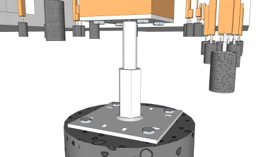 Details der Befestigungen der Ständer auf den Betonsockel 