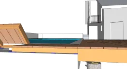 Terrassendielen, die das gleiche Niveau wie die Poolabdeckung haben