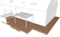 Vorschaubild des Artikels : Holzterrasse auf Betonsockel + Bänke und Pergola