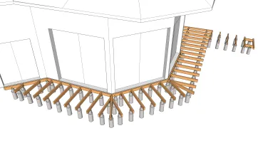 Die Anordnung der Lagerhölzer auf den Betonsockel 1