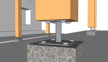 Details der Befestigungen der Ständer auf den Betonsockel 