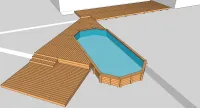 Vorschaubild des Artikels : Holzterrasse auf Betonsockel für Holzschwimmbad, auf mehreren Ebenen