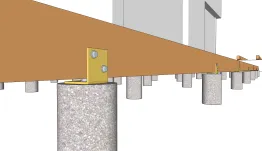 Details von Lagerhölzerbefestigungen auf Betonsockel