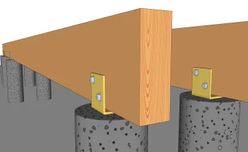 Details der Befestigungen der Unterzugbalken an den Betonsockel