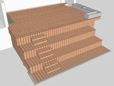 Holzterrasse auf Ständerwerk mit Treppe