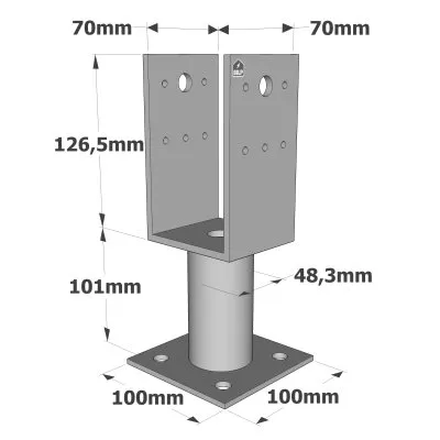 U-Pfostenträger mit Platte - Réf. PPUP70