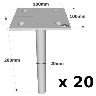 Pfostenträger zum Einbetonieren mit einzelner Platte - Réf. PPSP100_20