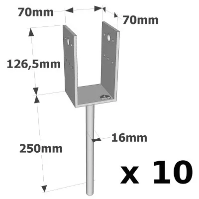 U-Pfostenträger zum Einbetonieren - Réf. PPD70/70G_10