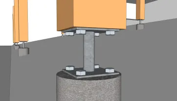 Details von Ständerbefestigungen auf Betonsockel
