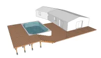 Vorschaubild des Artikels : Holzterrasse mit gemischter Struktur um einen rechteckigen Schwimmbecken herum