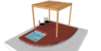 Vorschaubild des Artikels : Holzterrasse auf Betonsockel in Form eines Viertelkreises mit einem Jacuzzi und einer Pergola