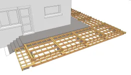 Die Verlegung der Lagerhölzer, die die Terrassendielen und die Verkleidungsbretter aufnehmen 2