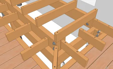 Details der Balkenbefestigungen für die Erstellung der Stufen 1