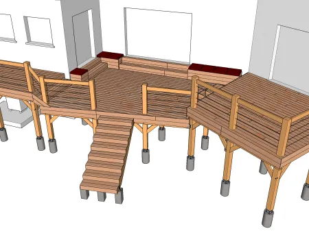 Holzterrasse auf Ständerwerk auf 3 Ebenen 