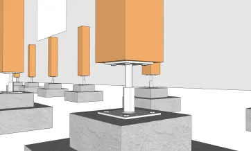 Details der Stützenbefestigungen an die Fundamente
