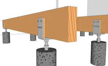 Details der Befestigungen der Lagerhölzer auf verstellbaren Pfostenträger 1