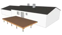 Vorschaubild des Artikels : Holzterrasse auf Ständerwerk, die an ein Gebäude angelehnt ist