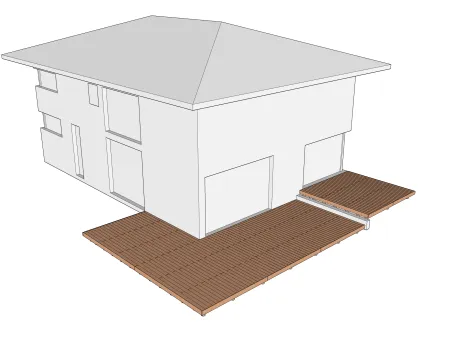 Unabhängige Holzterrasse in zwei Blöcken auf Betonsockel