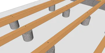 Befestigung der Lagerhölzer auf den Sockel