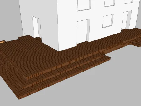 Holzterrasse auf gemischter Struktur: Betonsockel + Unterzugbalken