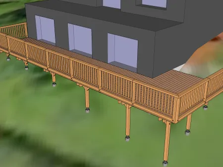 Holzterrasse auf Ständerwerk auf geneigtem Boden