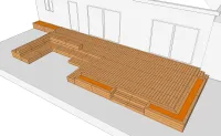Vorschaubild des Artikels : Holzterrasse auf Unterzugbalken mit Bänken und Pflanzkübel