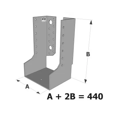 Große Balkenschuhe mit innenliegenden Schenkeln, Baureihe GLI ECONOMIC (Größe 440mm, Dicke 2.5mm, Tiefe 90mm) - Réf. GLI440/2.5X