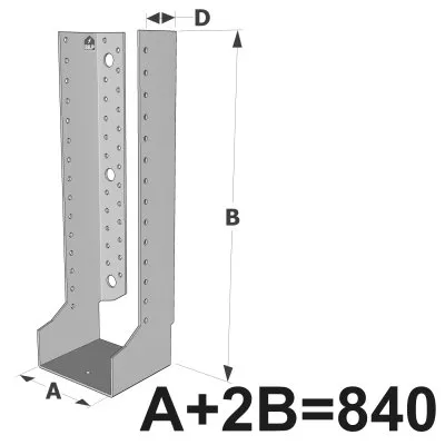 Große Balkenschuhe mit innenliegenden Schenkeln, Baureihe GLI ECONOMIC (840 mm Breite, 2,5 mm Dicke, 90 mm Tiefe) - Réf. GLI840/2.5X
