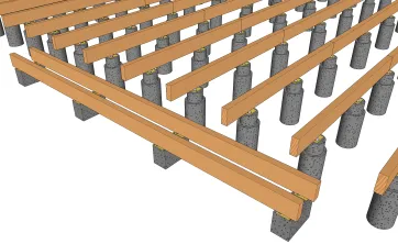 Befestigung der Lagerhölzer, die die Struktur der Treppe bilden