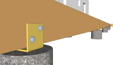 Details der Befestigungsmittel der Lagerhölzer auf der Betonsockel 