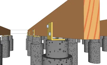 Details der Befestigungen der Lagerhölzer auf Betonsockel 