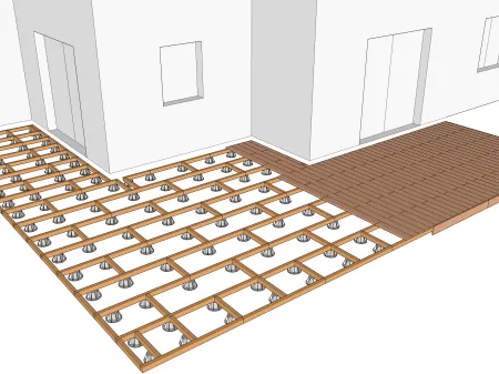 Holzterrasse auf verstellbaren Kunststoffsockel