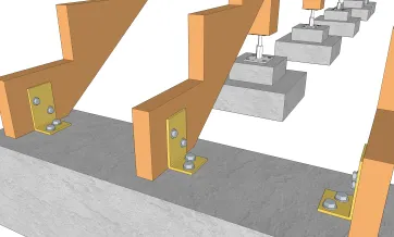 Details der Freiwangenbefestigungen auf dem Betonfundament