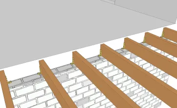 Details der Balkenbefestigungen an der Mauerwerkswand