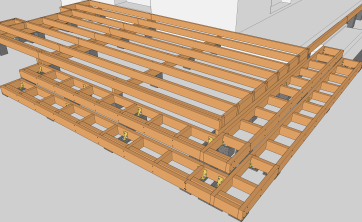Anordnung von Balken für die Konstruktion von Treppenstufen