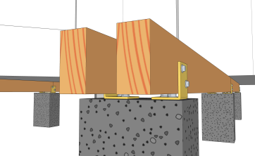 Befestigungsdetails der Unterzuigbalken auf den Betonsockel 